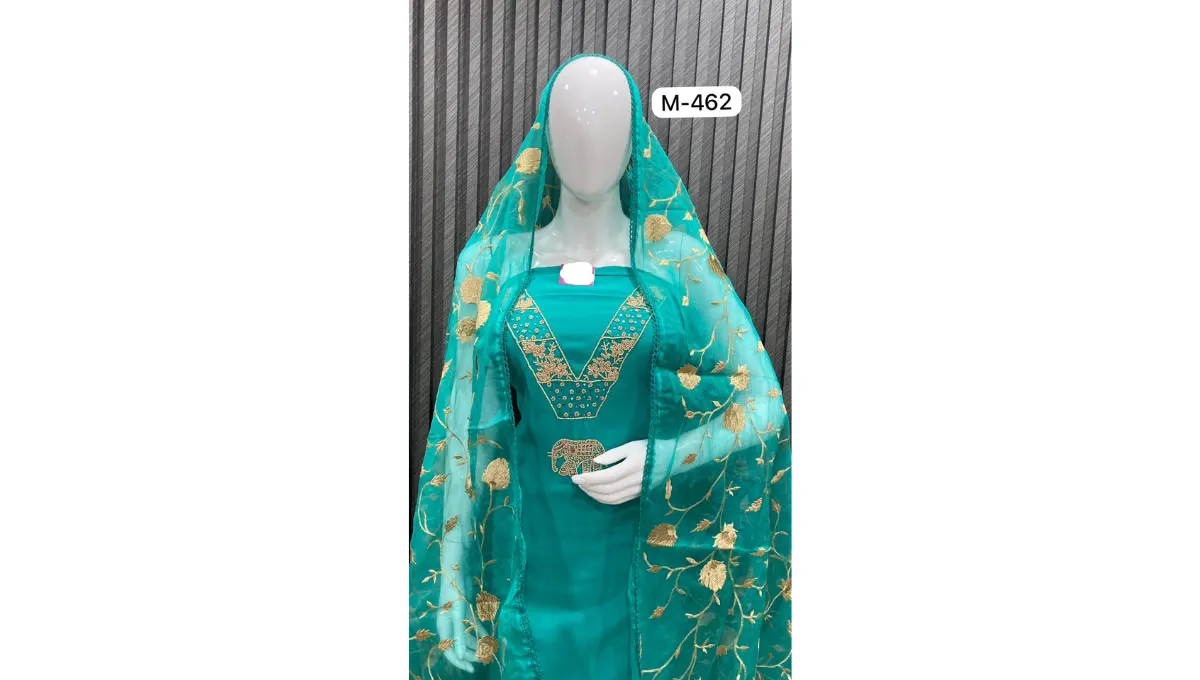 Turquoise Pure Muslin Suit Set