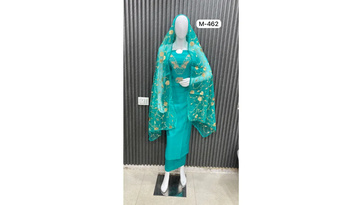 Turquoise Pure Muslin Suit Set