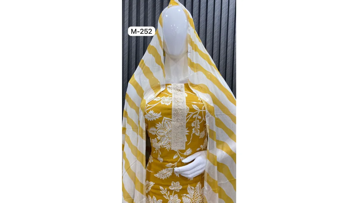Yellow Mustard Cambric Cotton Printed Suit Set