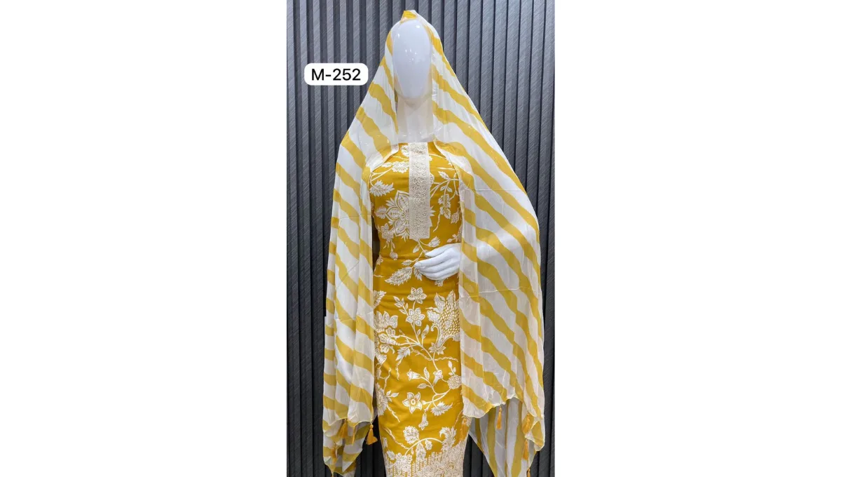 Yellow Mustard Cambric Cotton Printed Suit Set