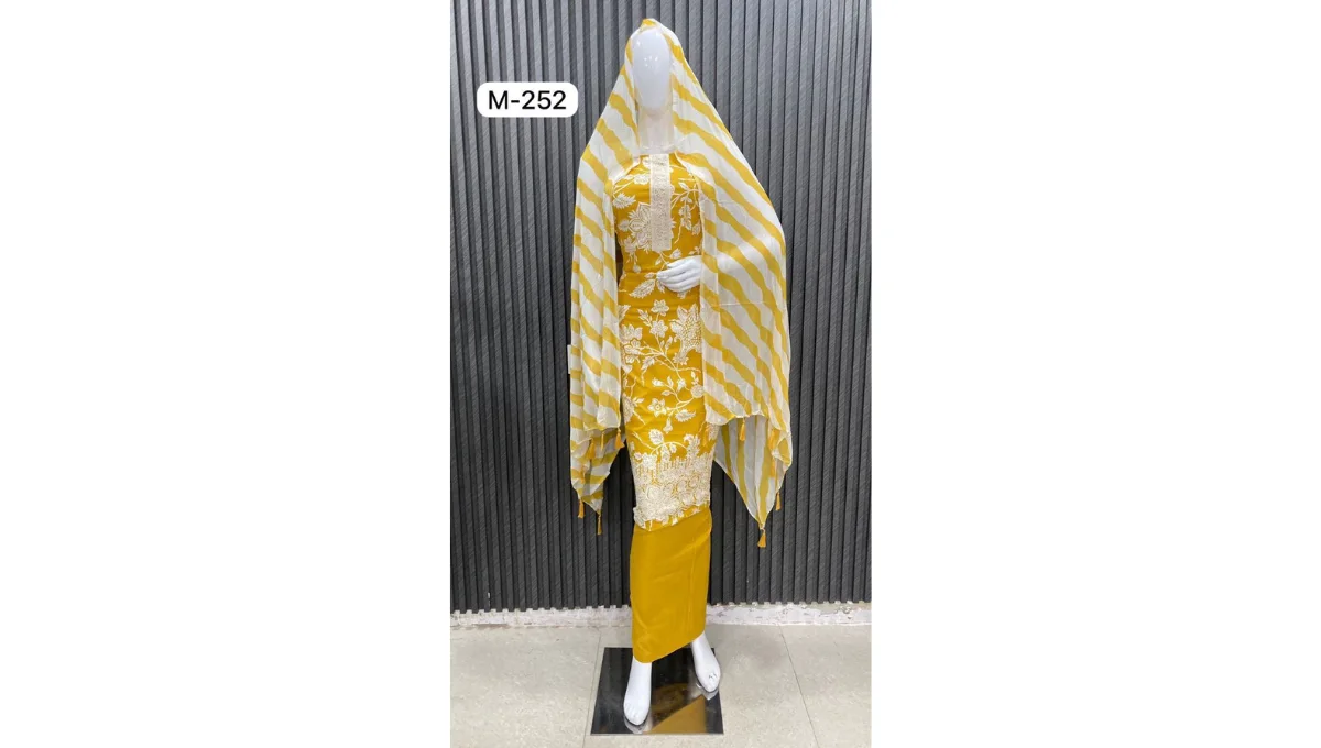 Yellow Mustard Cambric Cotton Printed Suit