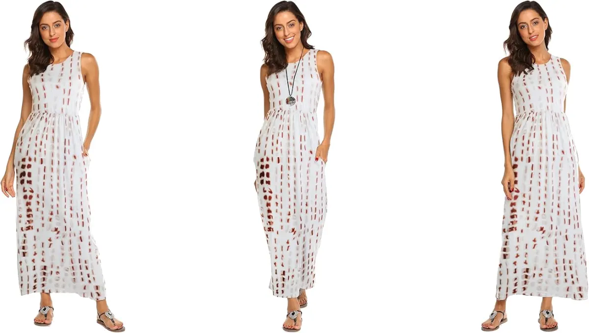 MEROKEETY Women’s Sleeveless Striped Midi Dress