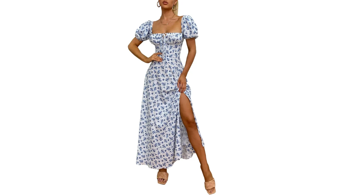 KUTUMAI Puff Sleeve Maxi Dress