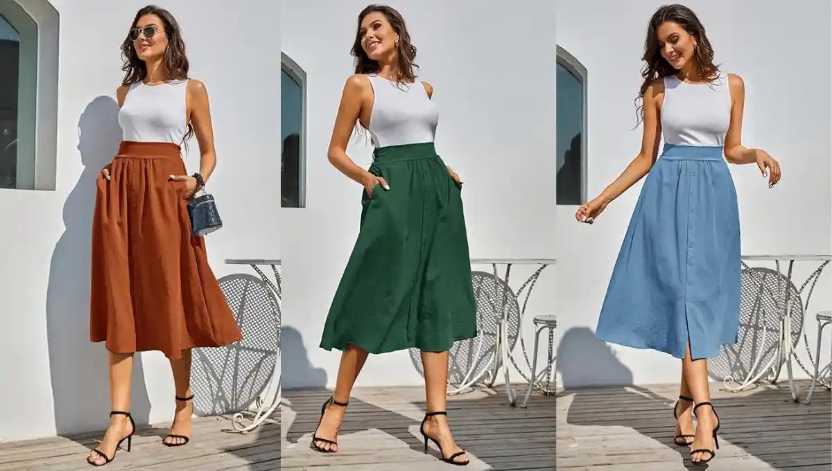 Kate Kasin Women's High Waist Midi Skirt