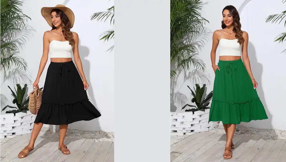 Witsmile Women's High Waisted Tiered Midi Skirt