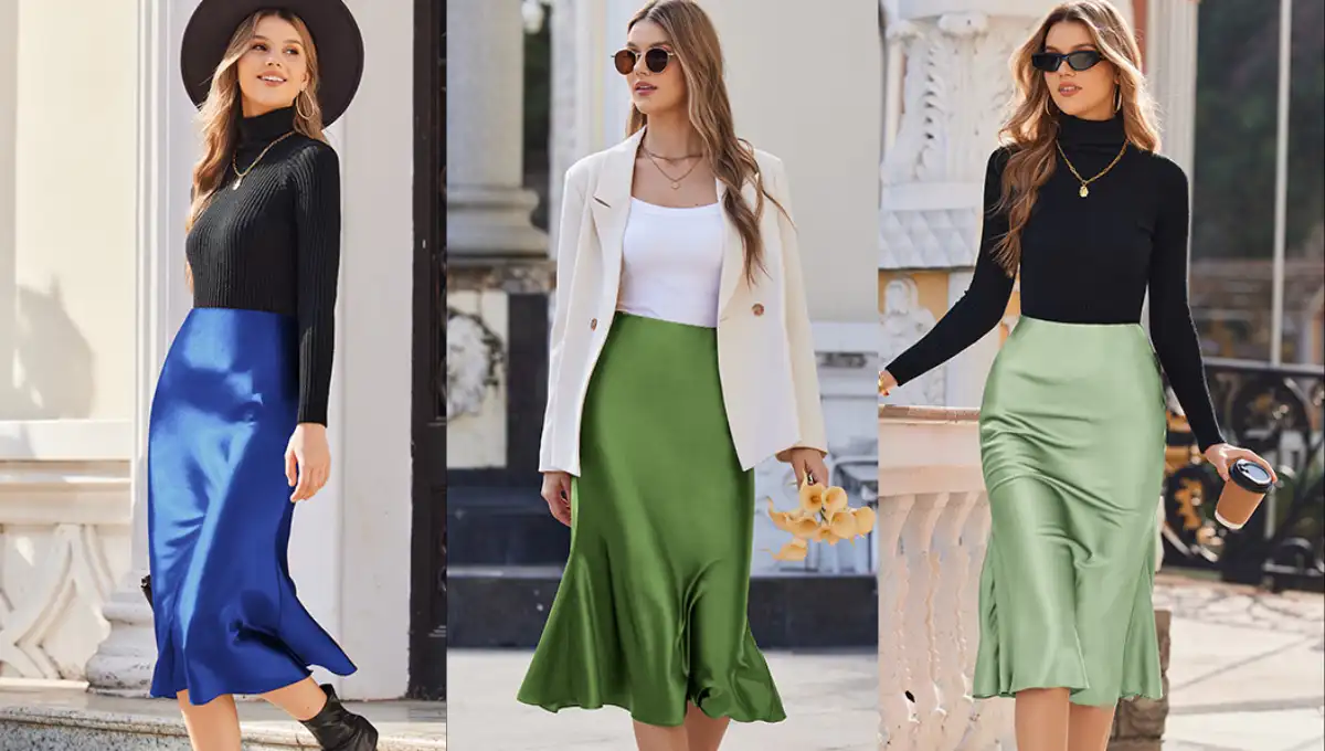 Zeagoo Women's Satin Midi Skirt