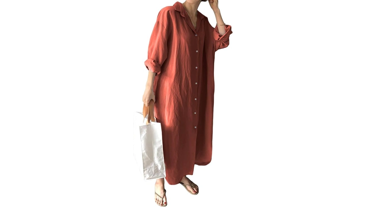 GGUHHU Chic Button-Down Maxi Shirt Dress