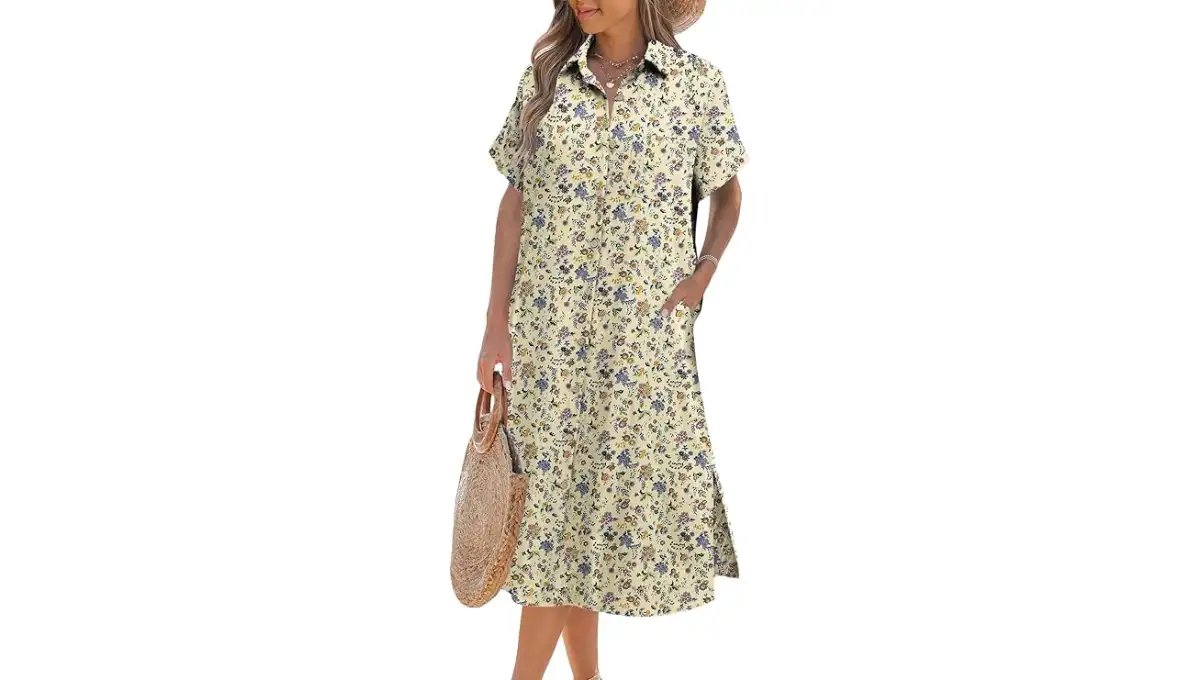 Zeagoo Casual Short-Sleeve Button-Down Shirt Dress