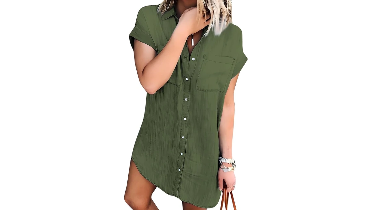 Zilcremo Short-Sleeve Chambray Shirt-Dress