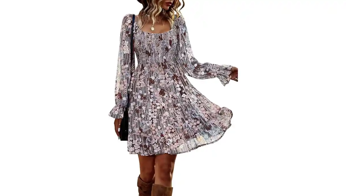 BTFBM Women’s Long Sleeve Smocked Boho Dress