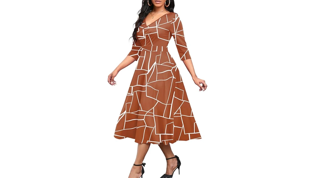 Nmoder Women's Wrap Flared Midi Dress