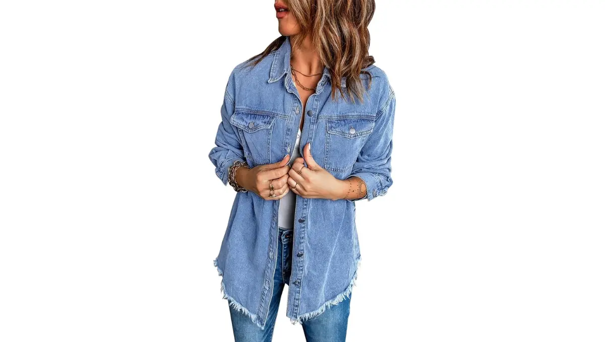 Vetinee Women’s Oversized Button Up Frayed Hem Shacket