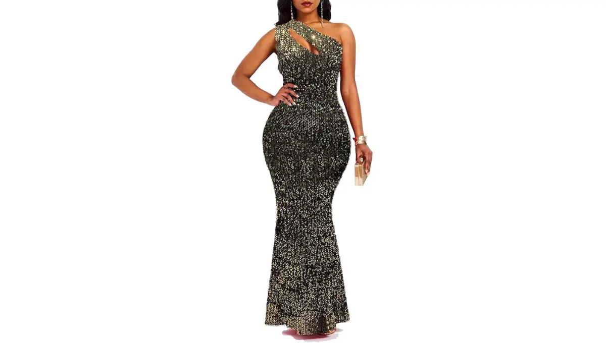liquid gold thigh-slit gown