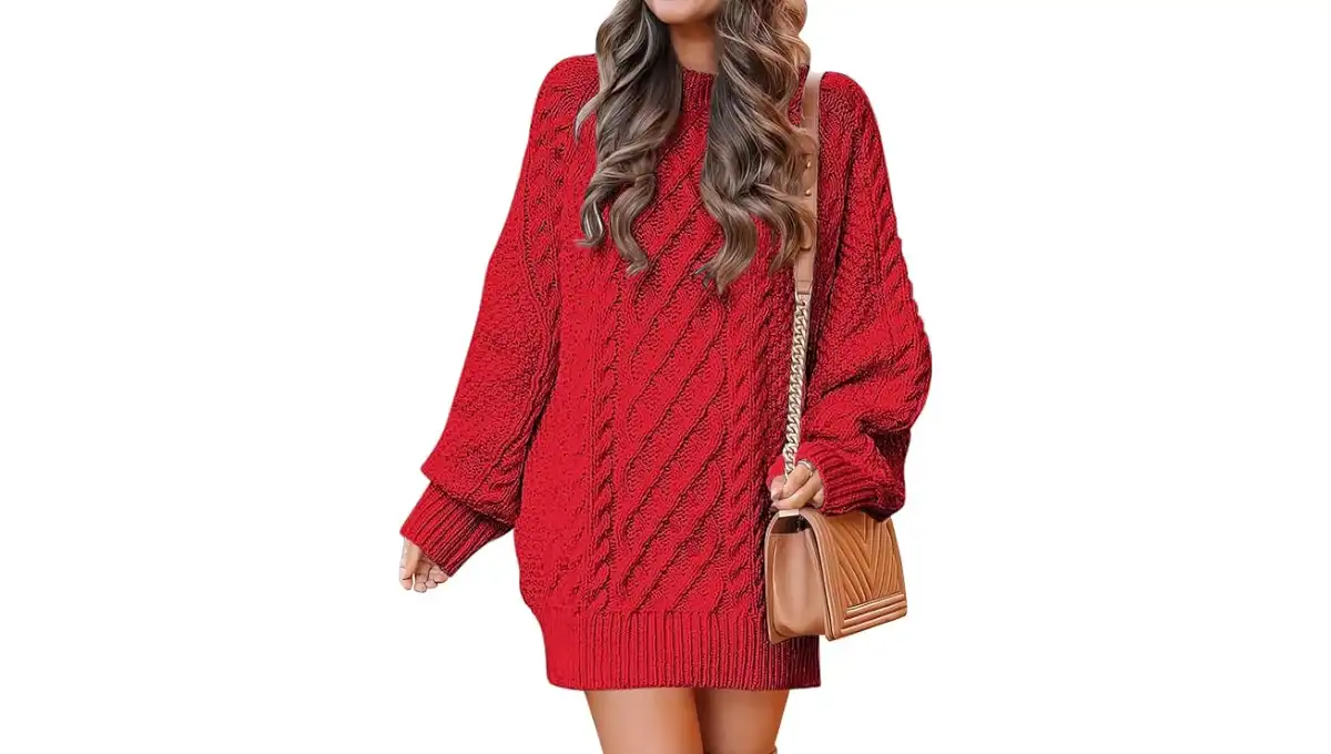 ANRABESS Women’s Oversized Cable Knit Sweater Dress