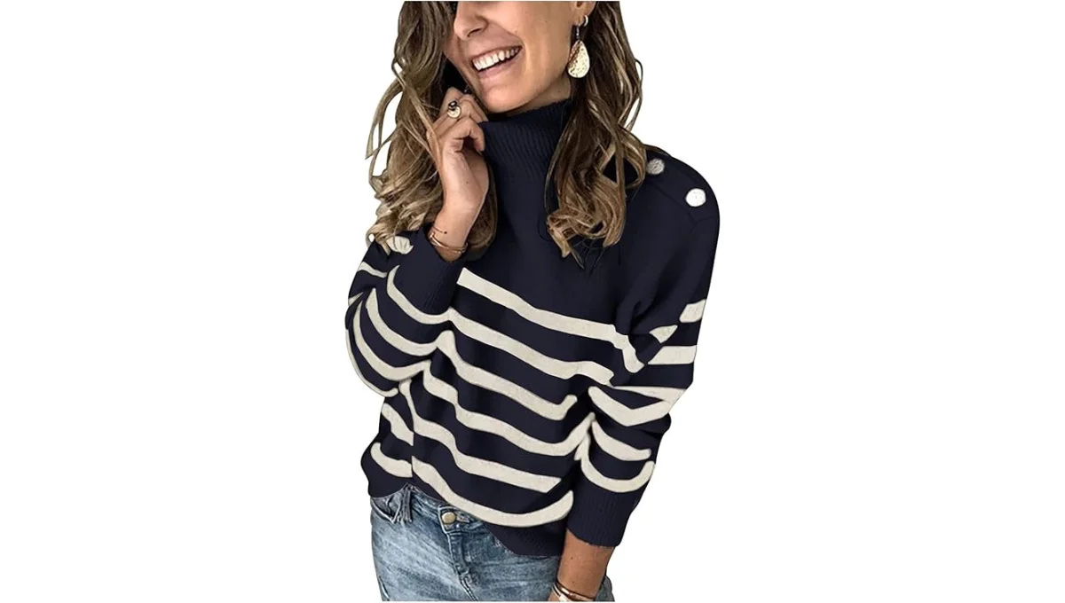 KIRUNDO Fall Striped Turtleneck Sweater