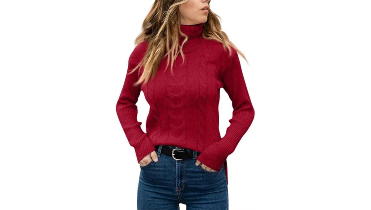 Langwyqu Women’s Turtleneck Cable Knit Sweater