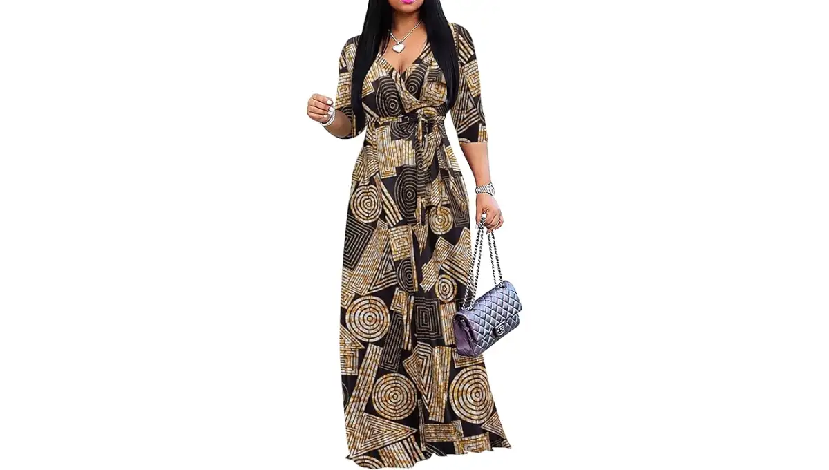 Yajedo Plus Size Wrap V-Neck Maxi Dress